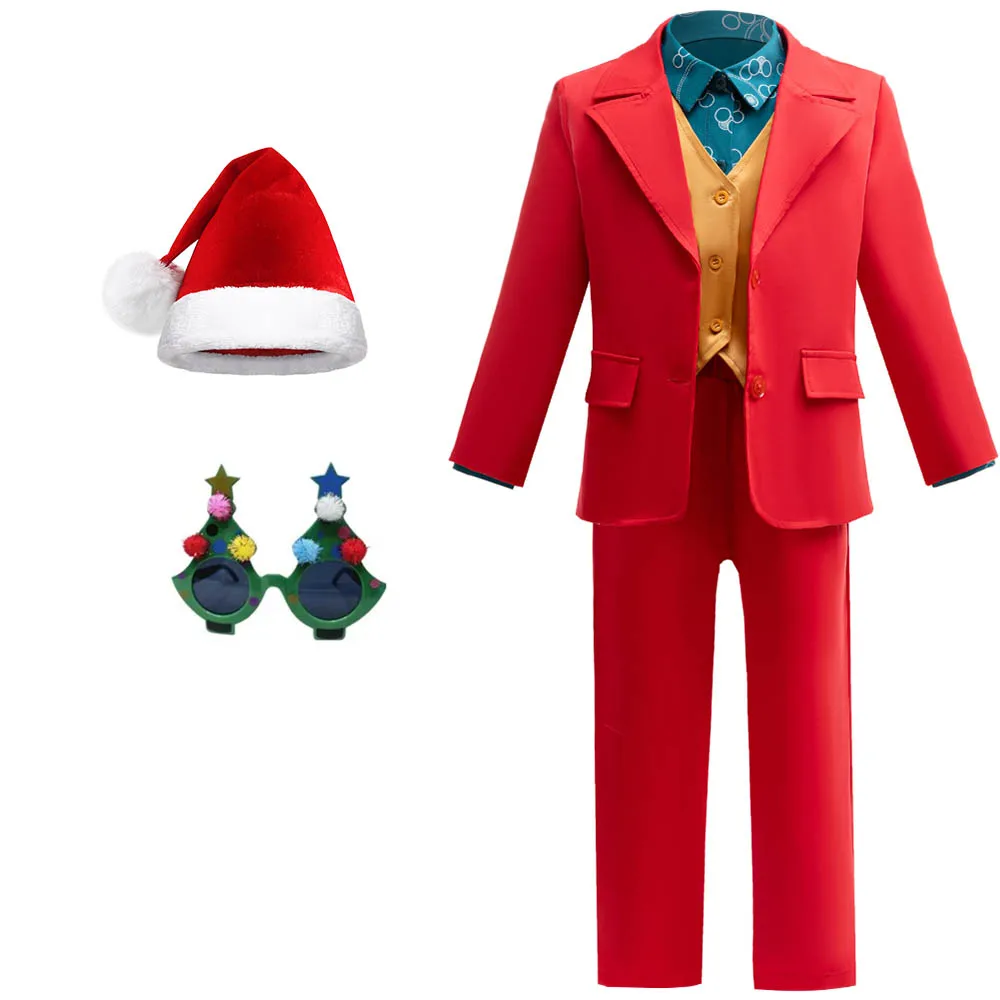 بدلات عيد الميلاد للأولاد مجموعة أزياء حفلات المهرجانات للأطفال بأكمام طويلة ملابس حمراء هدية للأطفال مجموعة ملابس علوية وسفلية