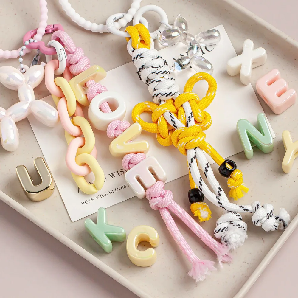 Acrylic Large Hole Plating Colored Alphanumeric Beads DIY Handmade Bracelet Mobile Phone Chain Keychain Jewelry Accessories