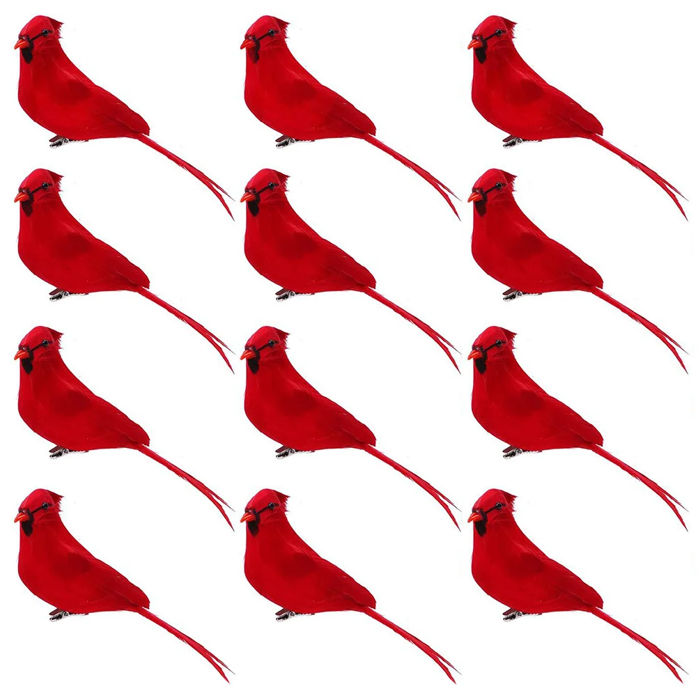 

12Pcs Christmas Cardinal Birds with Clips for Trees Wreaths Decorations Safe Froth Clip Hold Tight