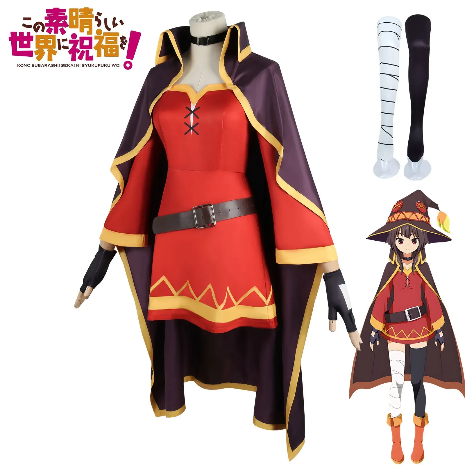 Anime Megumin Cosplay Costume Women Sorceress Dress Outfits Megumin Cos Wig Halloween Cos Costumes