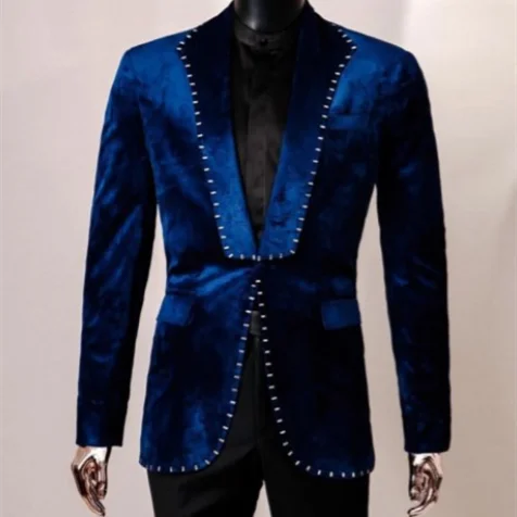 Velvet Men's Suits Tailored One Piece Blazer One Button Wide Lapel Beads Wedding Formal Work Wear Custom Made Plus Size