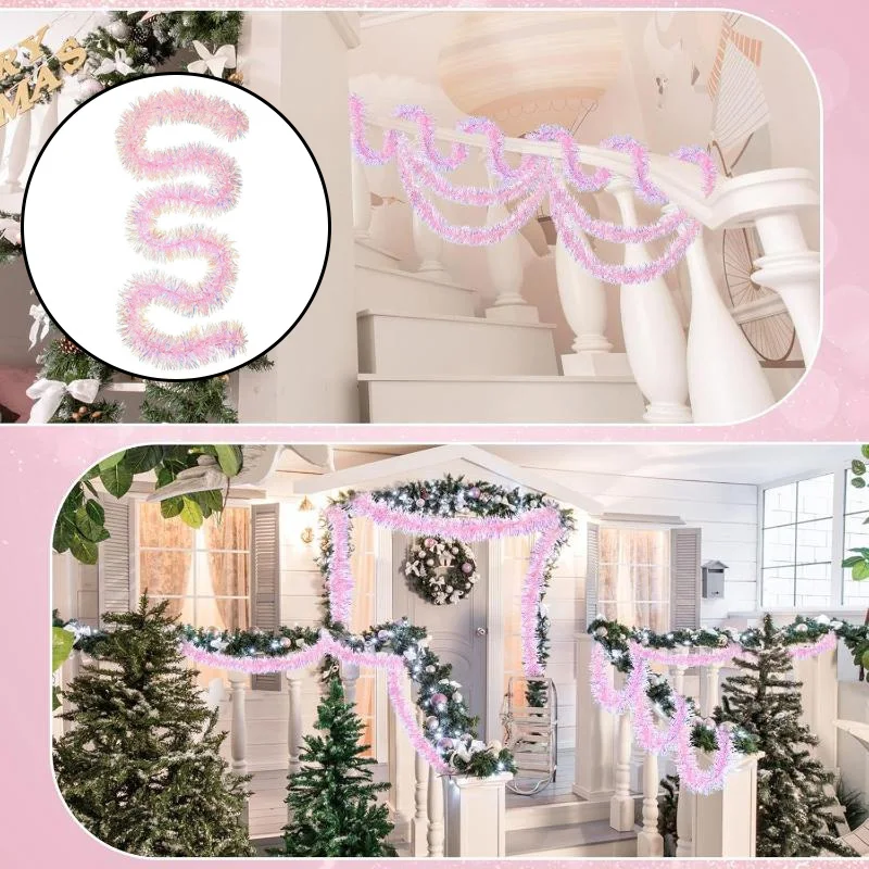 1 Stück 2 m rosa Lametta-Girlande, glänzend, metallisch, glitzernd, Party-Dekoration für Weihnachten, Valentinstag, Hochzeit, Geburtstag, Urlaub, Heimdekoration