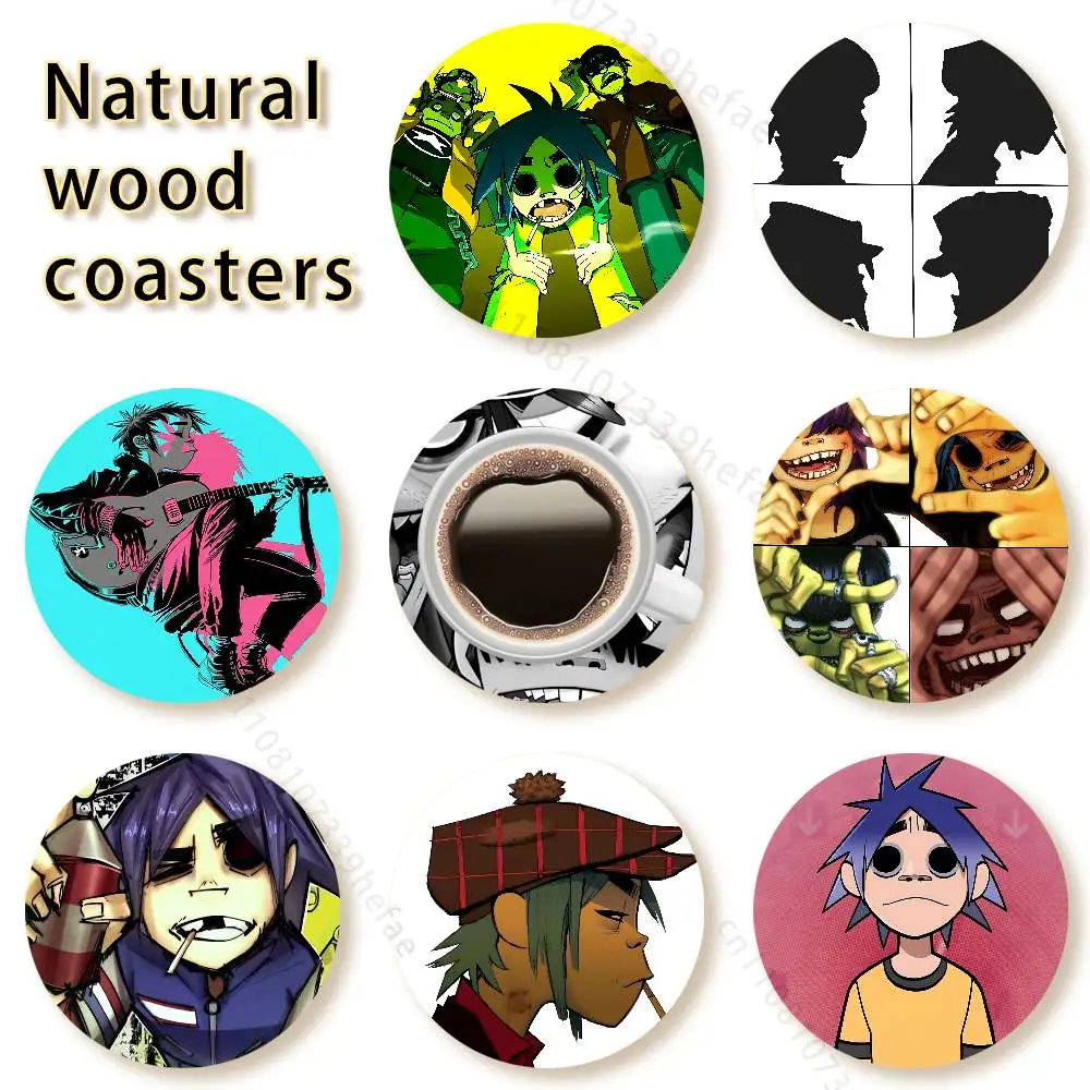 

band G-Gorillaz Style Vintage 4in Wooden Coasters Coffee Tea Cups Home Decor Christmas New Year Party Gift
