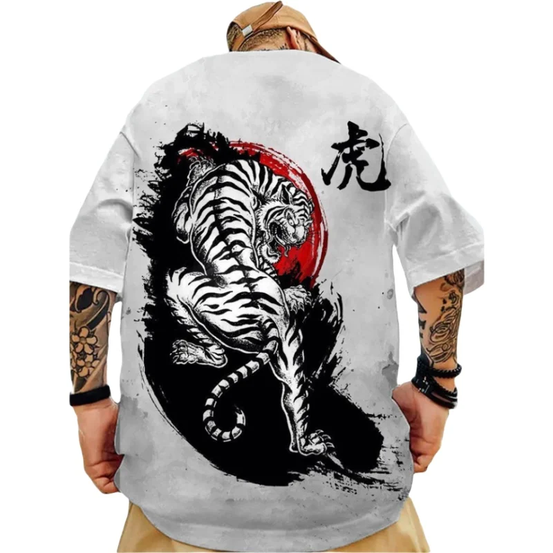 Fashion Japanese Samurai Printed Men\'s Trendy T-shirts Summer O-Neck Short Sleeve Loose Tee Shirts Streetwear Hip Hop Tops 3XL