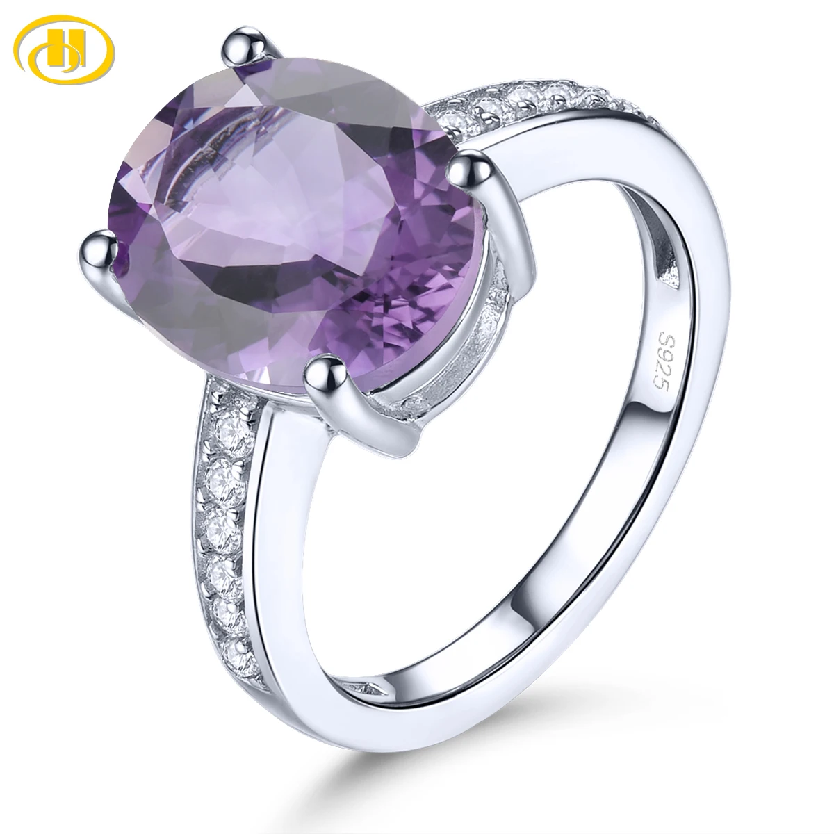 Natural Amethyst 925 Sterling Silver Ring 4.3 Carats Genuine Gemstone Classic Style Fine Jewelry for Anniversary Gift