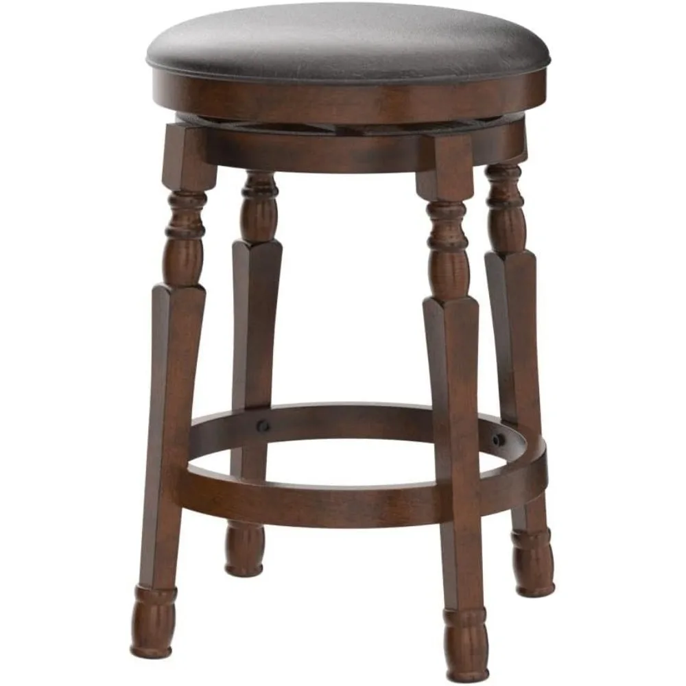 Conjunto de 2 peças de banco de haste giratória de 24 polegadas, madeira de borracha, marrom