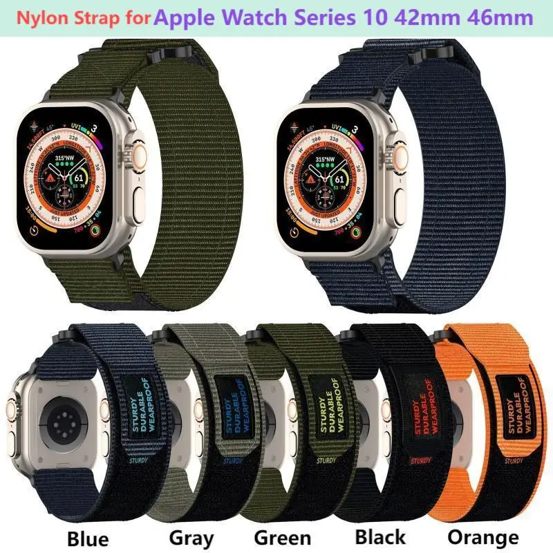 

Нейлоновый ремешок для часов с петлей для Apple Watch S10 Ultra, силиконовый браслет 49 мм iWatch Series 10 9 7 8 SE 6 5 44 мм 45 мм 40 мм 42 мм