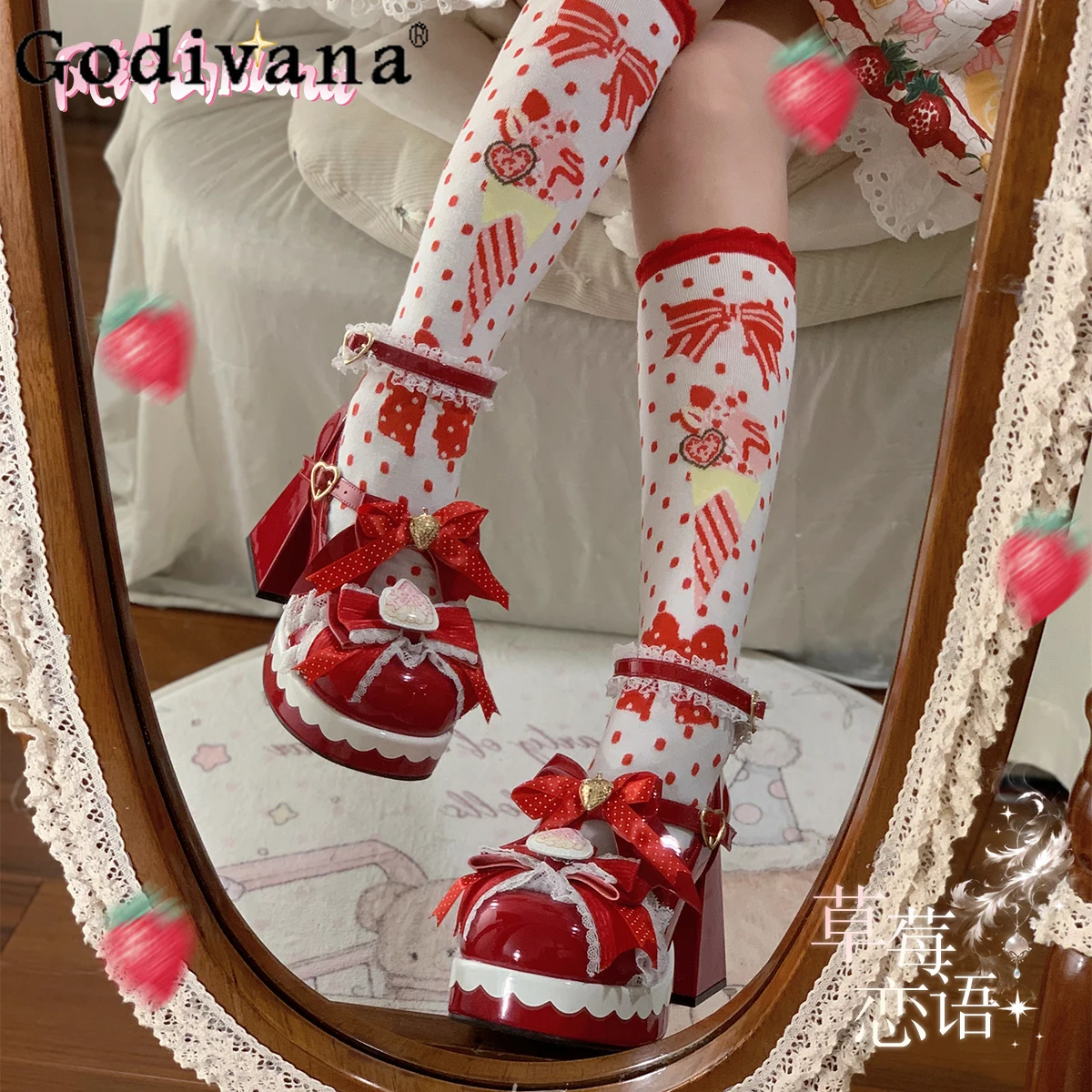 

2025 New Cute Sweet Girl Japanese Original Lolita High Heels Bow Round Toe Chunky Heel JK Uniform Mary Jane Shoes