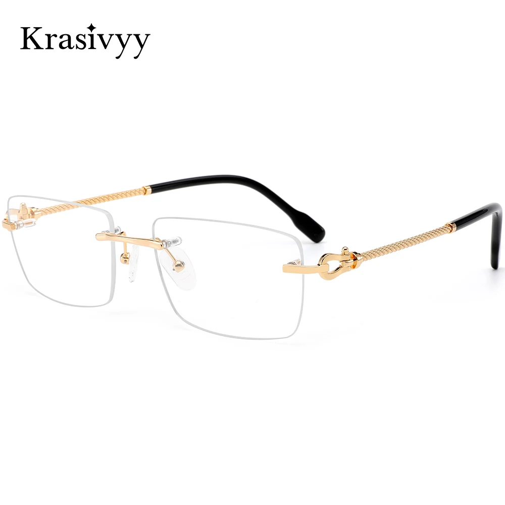 Krasivyy Rimless กรอบแว่นตาผู้ชายไทเทเนียมสแควร์ Ultralight ฝรั่งเศสแว่นตาชายคุณภาพสูงแว่นตา