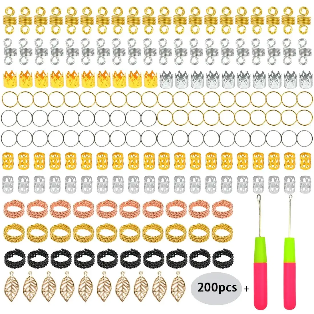 금속 헤어 커프스 레게머리 쥬얼리 헤어 링 펜던트, 브레이드 헤어 클립 장식, 200 개