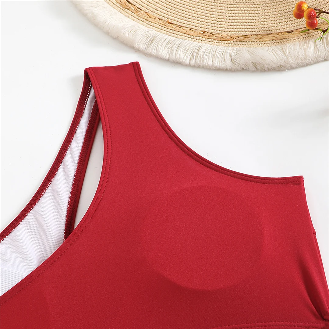 Asymmetrischer Badeanzug mit Cut-Outs und einem Schulterträger, einteiliger Badeanzug für Damen, Monokini mit hohem Beinausschnitt, Badebekleidung, Badeanzug, Modell V6254. – Detail 35