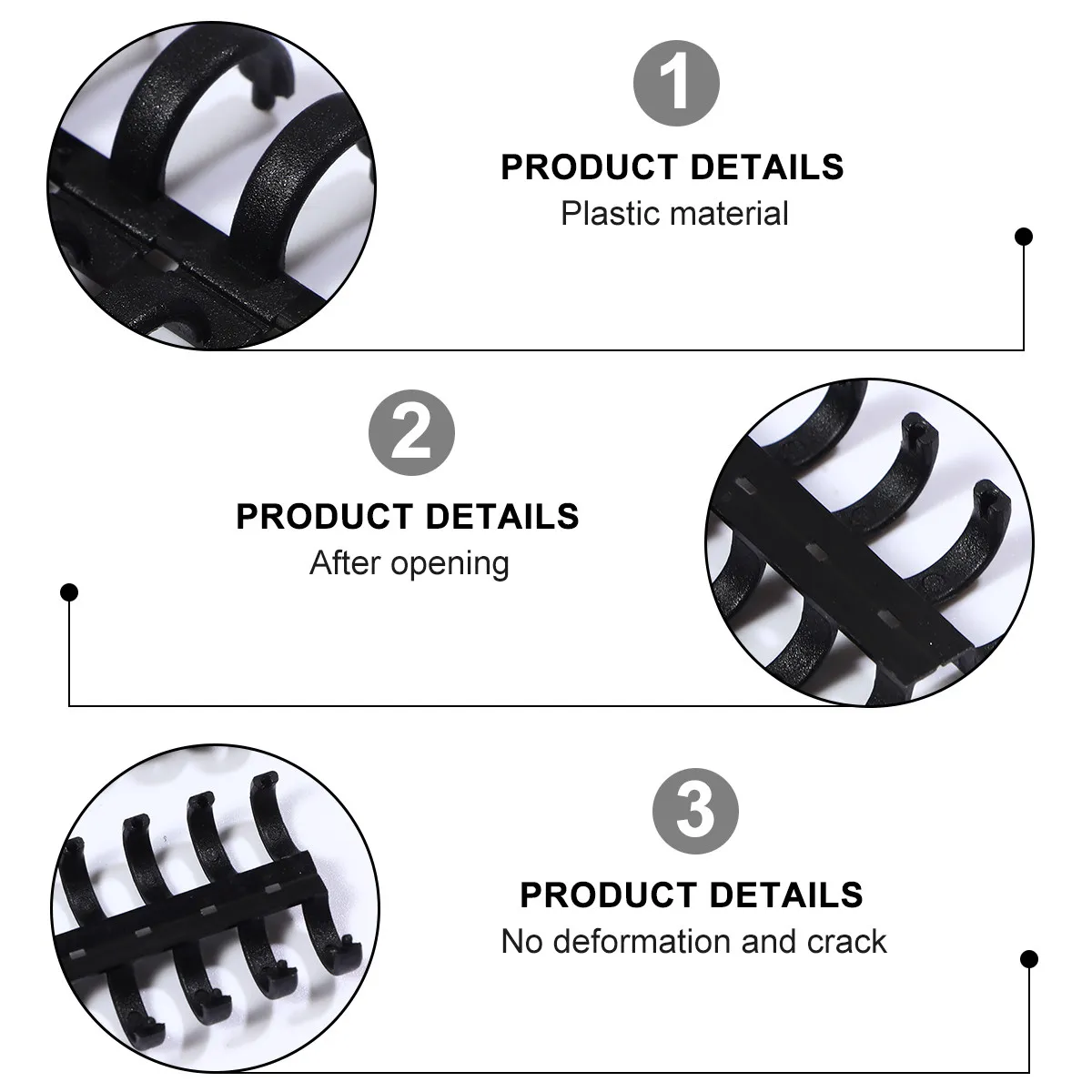 10Pcs Professional Black Plastic Comb Binding Spines for Reports Books Calendars Cable Organizer Cuttable Spliceable Recyclable
