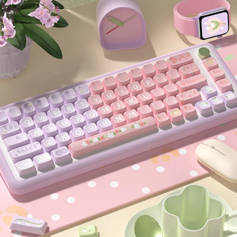 Keyboard Keycaps Girls Cute Purple Key Caps MDA Key Caps Replacement for Mechanical Keyboard Accessories Decor Office Home Work