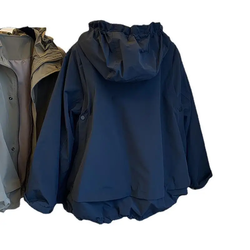 Women's haute couture fake two-piece windbreaker short jacket loose hooded  winter clothes women  coat  jacket
