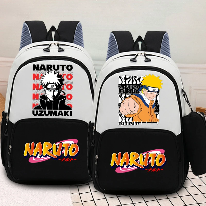 

NARUTO Large Capacity Backpacks with Pencil Bag for Students Cartoon Printed Schoolbag Fashion Book Stationery Storage Pouch