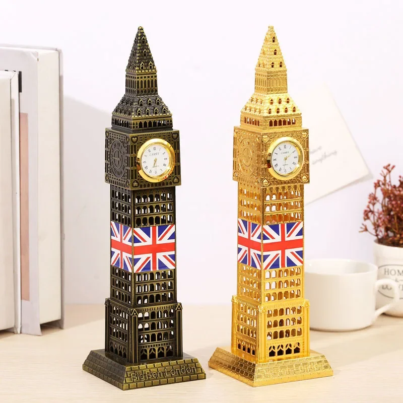 Metal Big Ben Model With Real Watch London UK Landmark Building Tourist Souvenir Home Desktop Decor Furnishing Articles Gifts