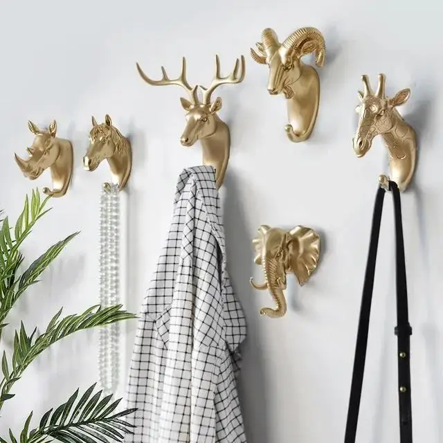 Ganchos de parede elegantes com cabeça de animal, cabide para decoração de chapéus, cavalo, elefante, girafa, banheiro, acessórios decorativos para casa