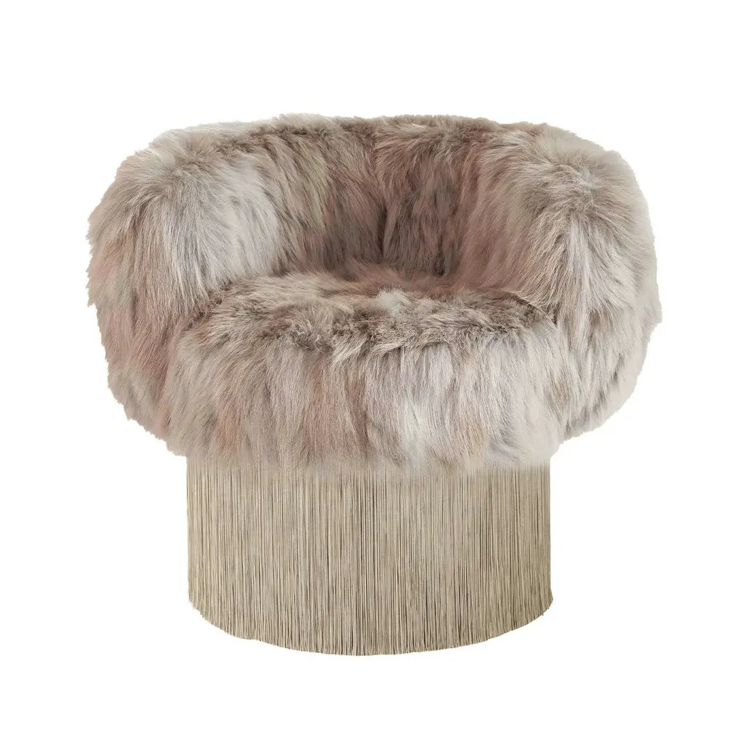 ◌a Bespoky Handcrafted Living Room Swivel Fringe Armchair Hotel Villa Fur Tassel Accent Single Sofa Chair for Interior