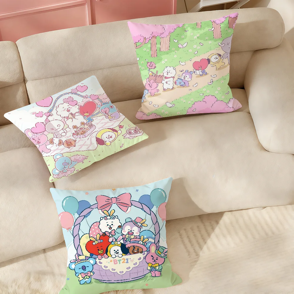 Cute Cartoon Characters B-BT-21 Pillow Case Suitable For Bedrooms Living Rooms Cars Home Decoration