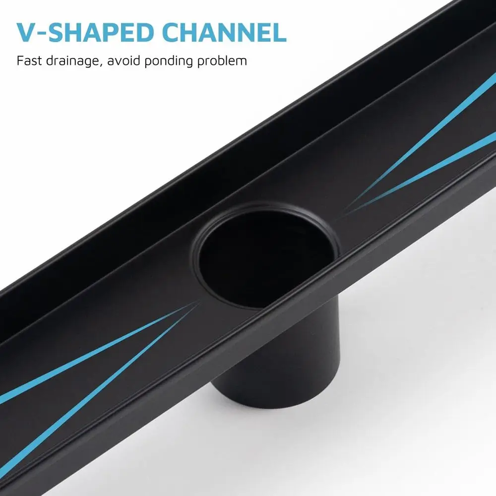 24 تصريف دش خطي أسود غير لامع من الفولاذ المقاوم للصدأ 304