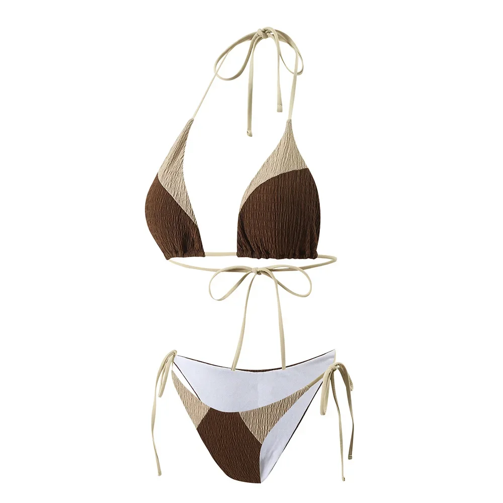 ใหม่เซ็กซี่สีบล็อกสามเหลี่ยมบิกินี่ 2025 ชุดว่ายน้ําสตรีชุดว่ายน้ําหญิง 2 ชิ้นชุดบิกินี่ชุดบิกินี่ Bather ชุดว่ายน้ําชายหาด