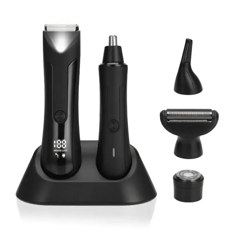 

2-in-1 Rechargeable Electric Body Hair Trimmer Kit Ceramic Blade Ear Nose & Balls Groin Shaver Grooming Set for Men