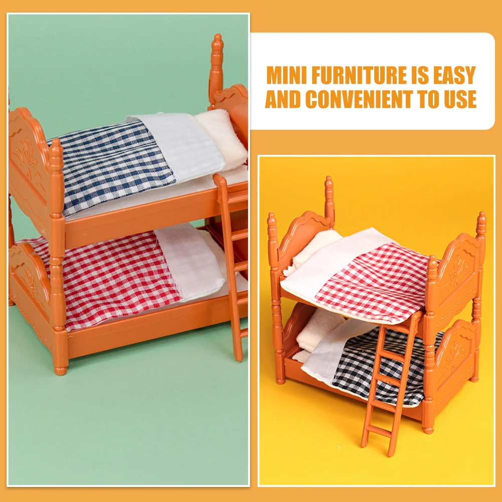 2 conjuntos mini beliche casa decoração móveis ornamento em miniatura acessórios para casa de bonecas camas