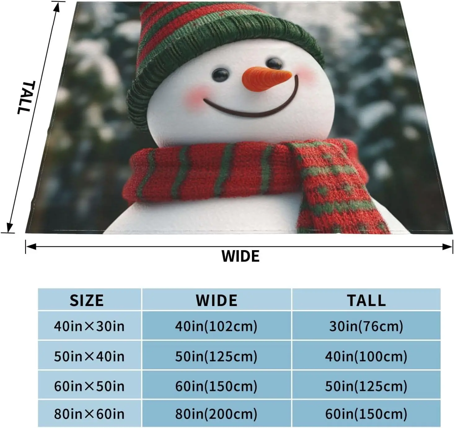Warm Plush Flannel Blanket Smile Gaze Snowman Throw Blankets Lightweight Fuzzy Decorative Blankets Ultra-Soft Micro Throw for