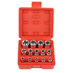 Wrench Head Star Socket Set External Torx Socket Set with a Case Auto Repair Tools Female E Torx Socket Set 14-Pieces E4-E24