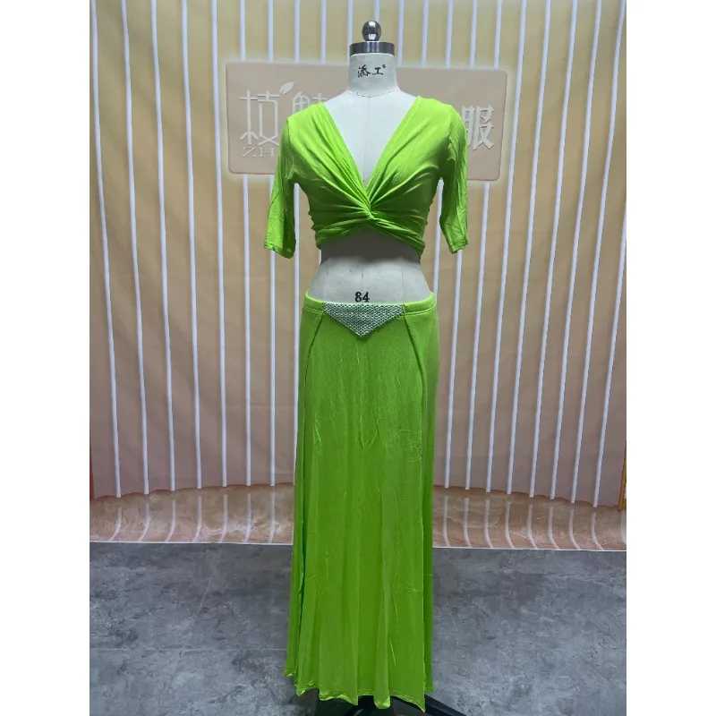 

Customized Belly Dance Costume Practice Dress Sexy Modal Double Fork Oriental Dance ClothesTeam Dresses Performance Suit Female