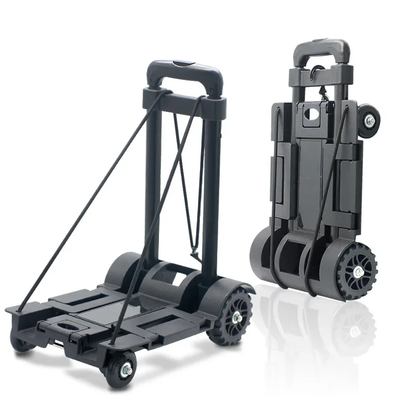 Black Hand Carts Trolleys Folding Portable Shopping Cart Trolley Mini Luggage Grocery Trolley Truck Material Handling Tools