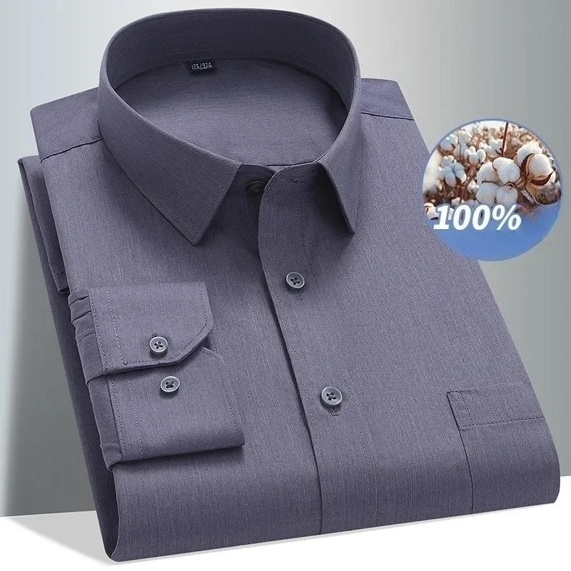 100 Cotton Long Sleeve Shirt for Men Formal Office Wear Men's Long Sleeve Shirt Slim Fit Business Casual White Shirt Black Blue