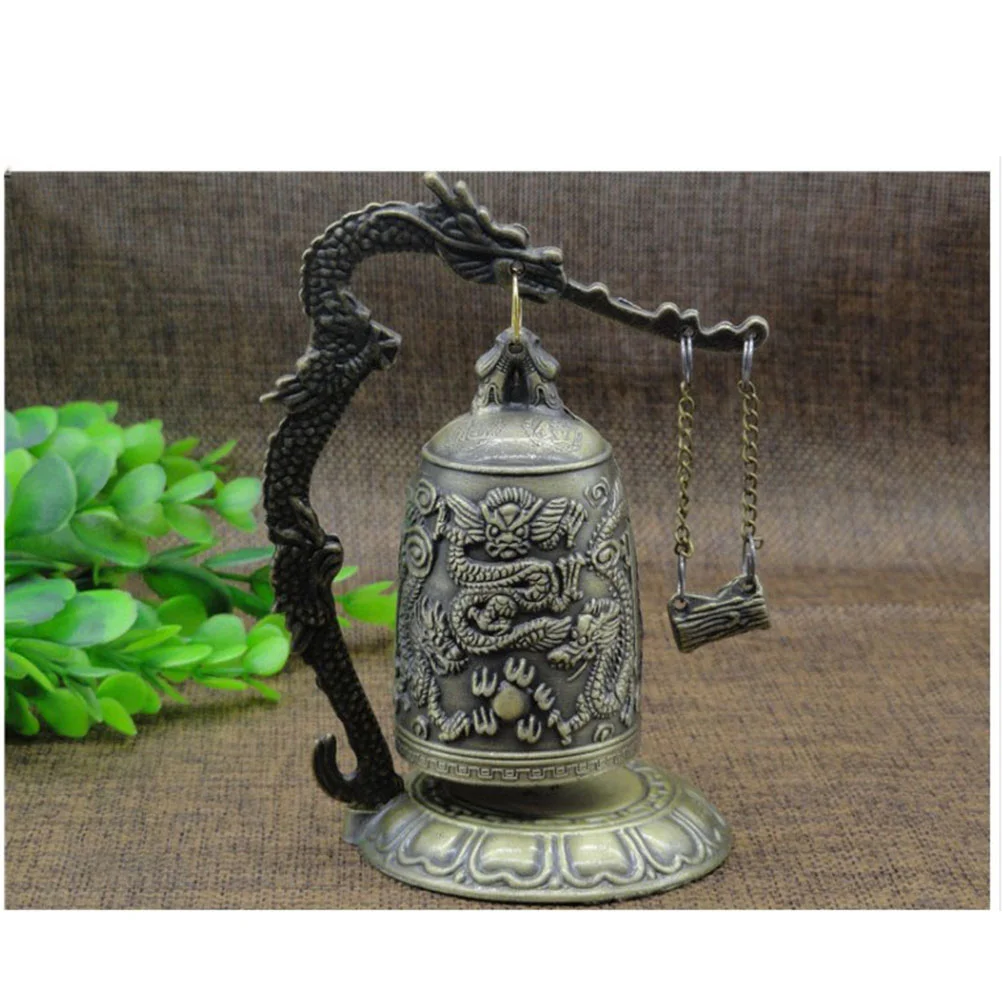 Lock Dragon Carved Bell for Meditation Altar Geomancy Ornaments Carved Bell Alloy Bell