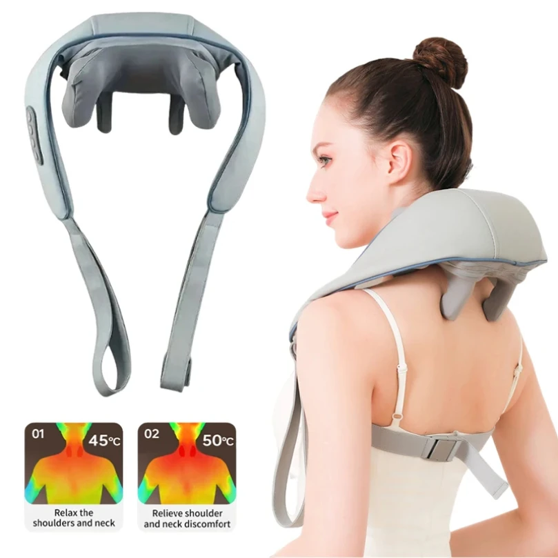 Wireless Electric Neck and Shoulder Massager Air Compress Kneading Multifunctional Back Massager Shawl Massaging Muscle Relaxing