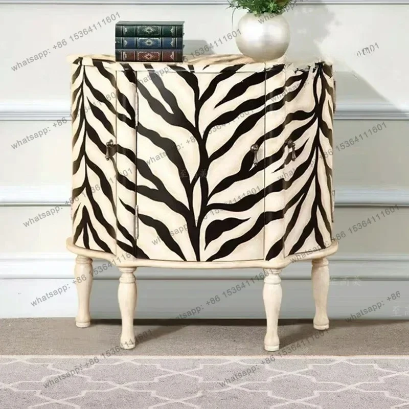 Living Room Decorative Small Cabinet Idyllic And Retro Hand Painted Side Cabinet