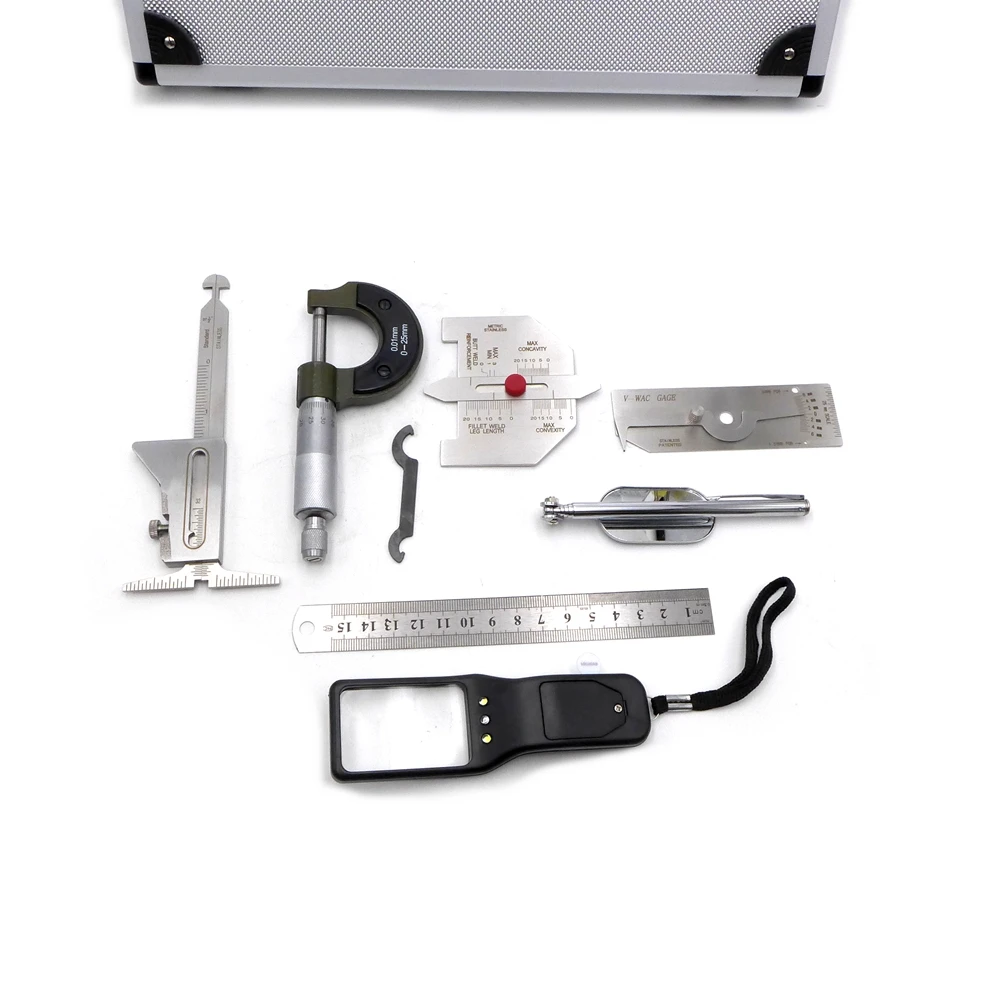 7 قطعة مجموعة أدوات الفولاذ المقاوم للصدأ مع مقياس لحام لقياس الغرض لحام التفتيش لحام التماس غيج لحام حاكم #2