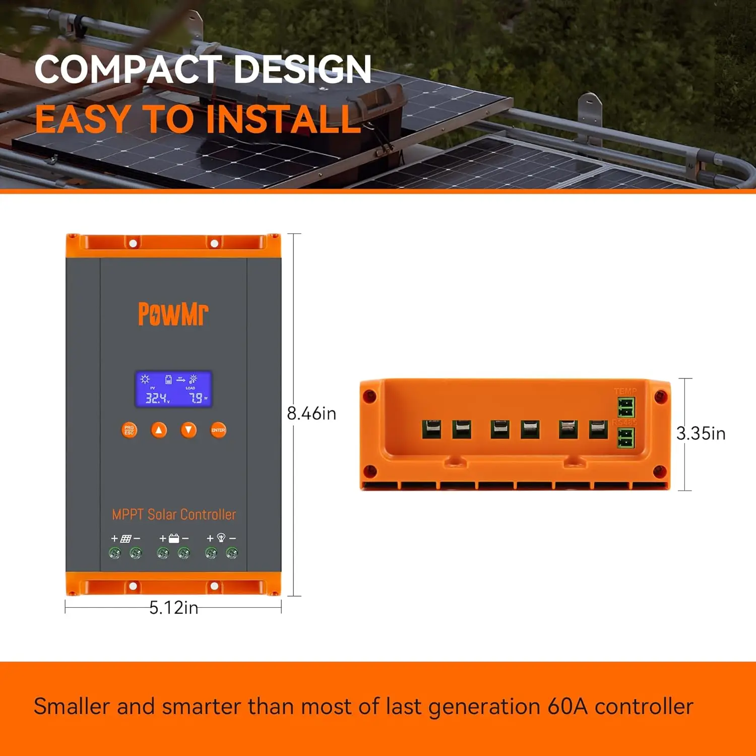 Imagem -06 - Controlador de Carga Solar Powmr Mppt Display Lcd Painel Solar Máximo Suporte Paralelo e Max 12 Units 60a 12v 24v 36v 48v pv 160v Novo