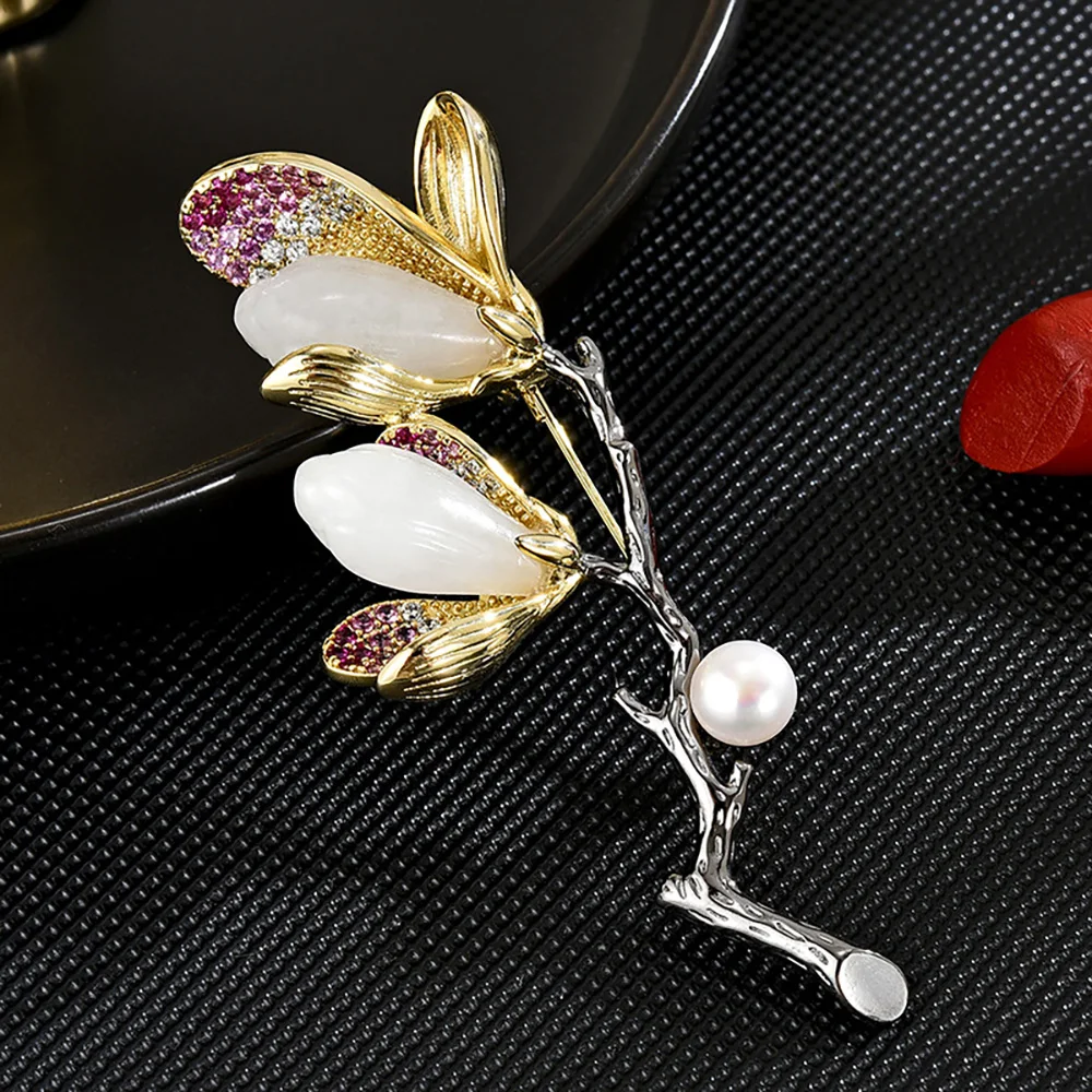 بروش ماغنوليا الأبيض الطازج: دبوس بدلة راقي وفاخر، عنصر مثالي للهدايا لإغلاق الأصدقاء #1