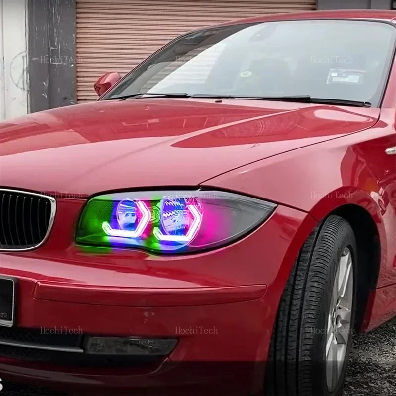 RGB متعدد الألوان حلقات الضوء APP التحكم بدوره إشارة وامض DRL LED عيون الملاك عدة لسيارات BMW 1 سلسلة E81 E82 E87 E88 2004-2013
