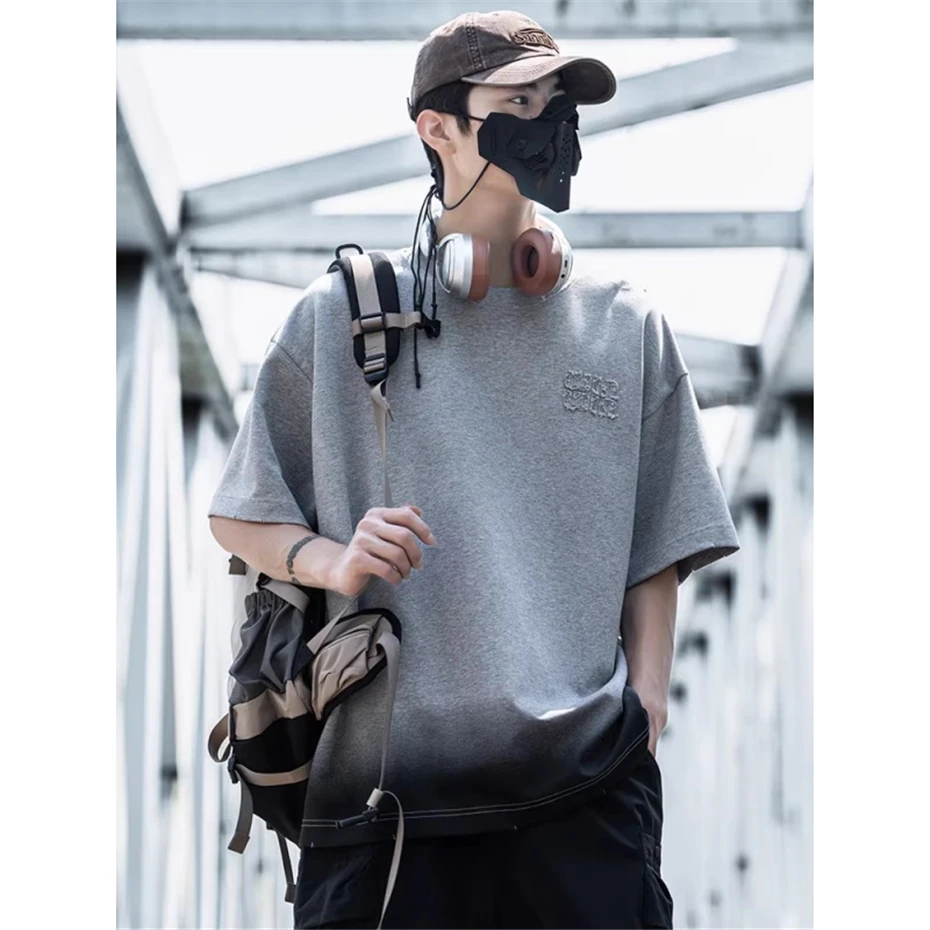 

Mens Gradient T-Shirts Streetwear Hip Hop Punk Y2k Short Sleeve TShirt Oversized Harajuku Vintage Patch Casual Tees Tops Male