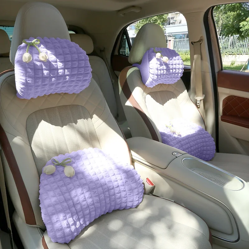 

Deluxe floral car headrest and lumbar pillow - super soft fabric with memory foam for comfortable driving