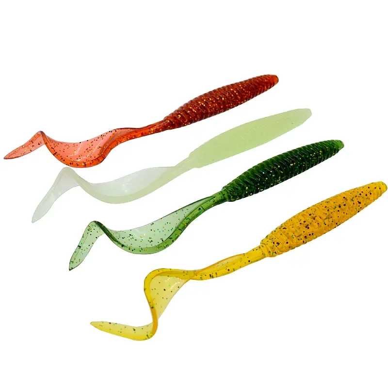 5pcs Long Tail Fishing Lure Soft Bait 13cm 6g Screw Thread Single Sickle Tails Worm Grub Artificial Lures for Bass Fishing Gear