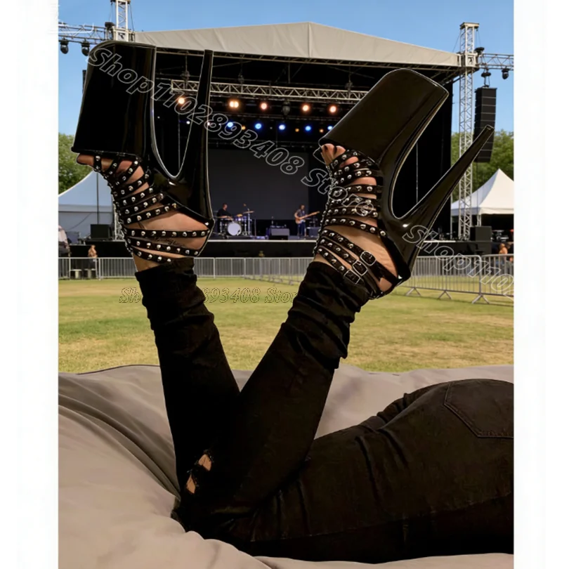 Black Rivet Decor High Platform Sandals Open Toe New Fashion British Style Women Party Dancing Sexy Sandals Zapatos Para Mujere