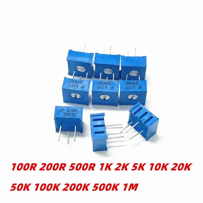 5PCS 3386P adjustable potentiometer 100R 200R 500R 1K 2K 5K 10K 20K 50K 100K 200K 500K 1M Top tuning