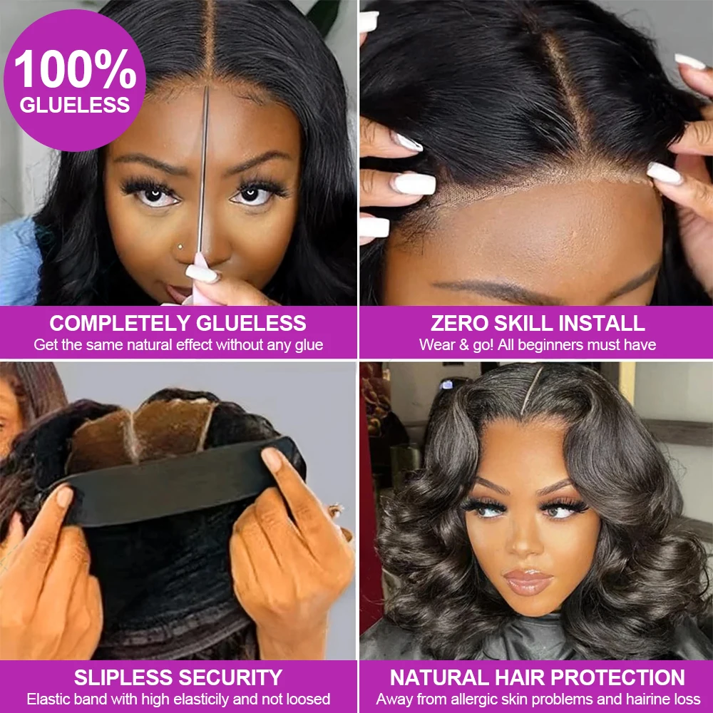 Bob Glueless Perücke Body Wave Kurz 13x4 HD Lace Frontal 100% Echthaar Brasilianisch Lockig Pre-plucked Wear and Go für Schwarze Frauen Versand aus FR Lager – Detail 3