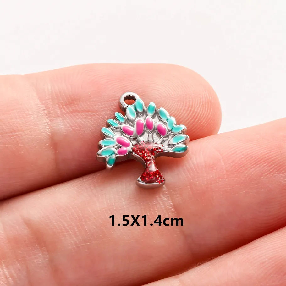 2 Stück Edelstahl-Anhänger mit blau-rosa Emaille, modischer Pflanzen-Charm, natürliche Perlenblumen-Anhänger für die Schmuckherstellung, Halsketten, Großhandel – Detail 13