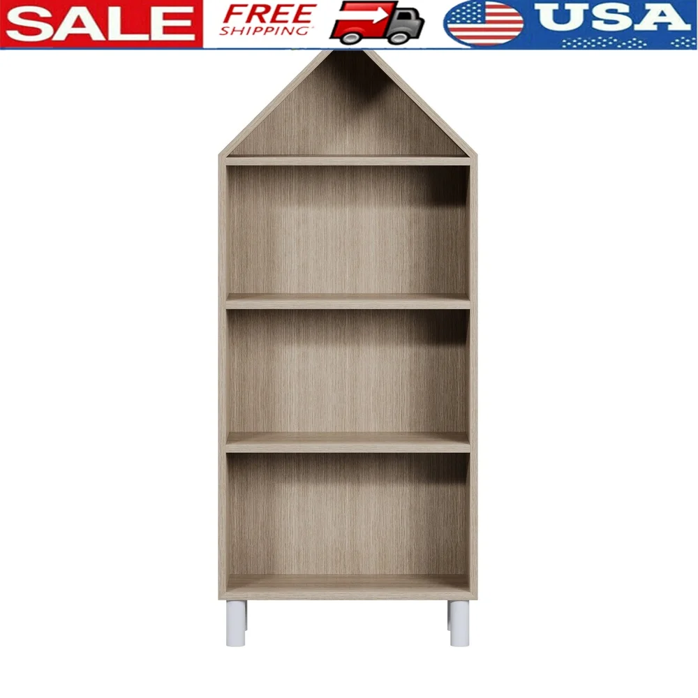 

Kids House Shaped Book Shelf Durable Manufactured Wood Storage Organizer Toys Books Playroom Bedroom Nursery Modern Design