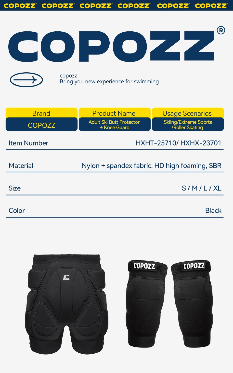 COPOZZ Extremsportarten Ski Skate Snowboard Schutz Skifahren Protektor Knieschützer Skating Schützende Hüfte Gepolsterte Shorts Hosen S-XL – Detail 11