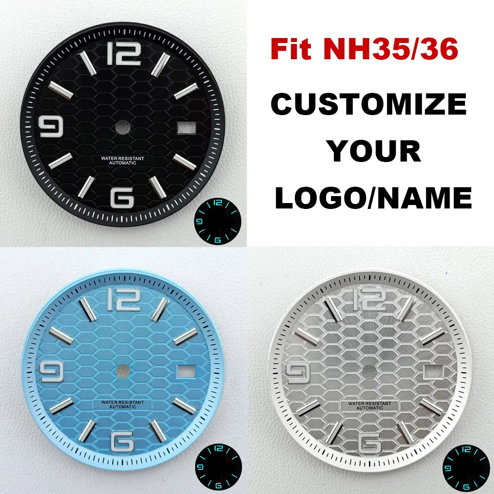 34mm Dial Fit NH35/36 Movement Customization LOGO/No LOGO Blue Luminous Blue White Black Dial Watch Accessories