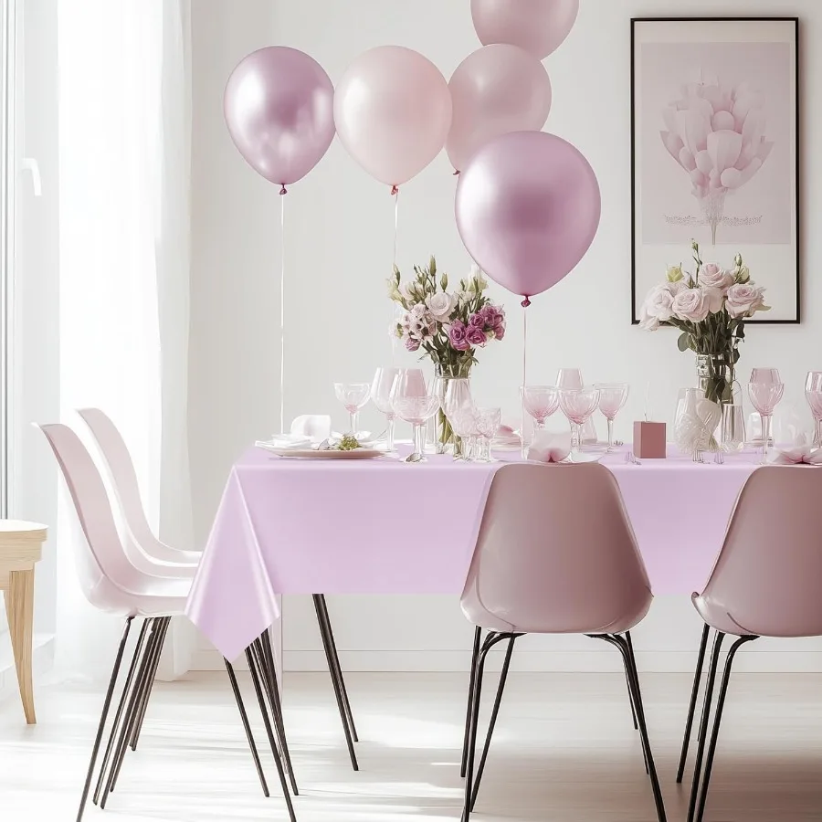 6 Pieces Pink Series Rectangle Tablecloth 54x72 Solid Color Waterproof and Spillproof Disposable Plastic Table Cover Durable Pa